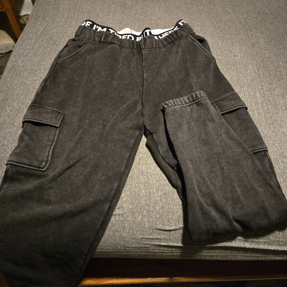Grey/ Black Im Tired But Im Here Cargo Sweats